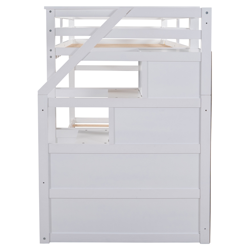 Afuera Living White Twin-Over-Twin Bunk Bed with Trundle & 3 Storage Stairs