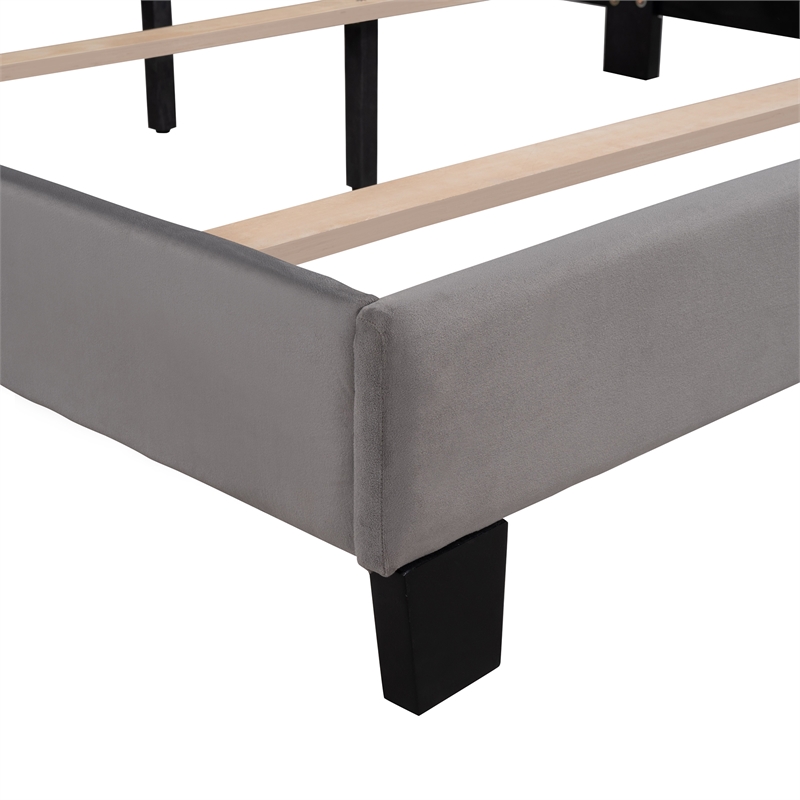 Afuera Living Queen Gray Velvet Platform Bed 500 lbs Box Spring Needed