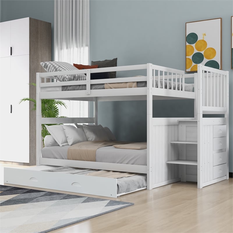 Afuera Living White Full/Full Bunk Bed with Twin Trundle & 4 Storage Drawers