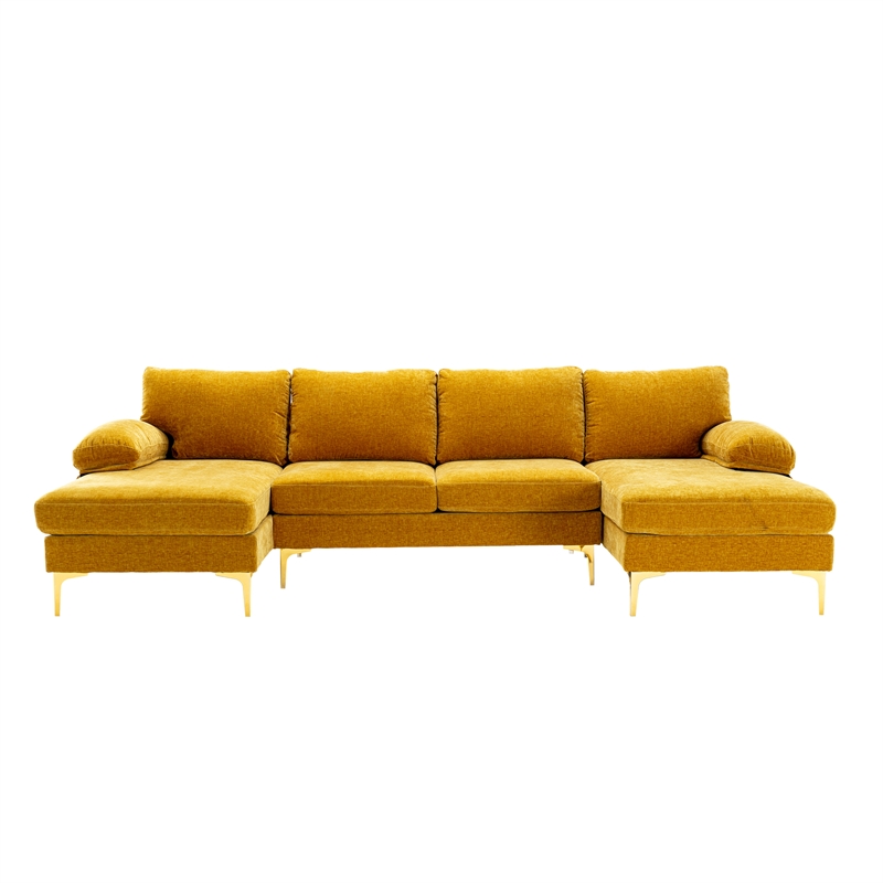 Afuera Living Yellow 4-Piece U-Shaped Sectional Sofa Golden Legs Seats 6