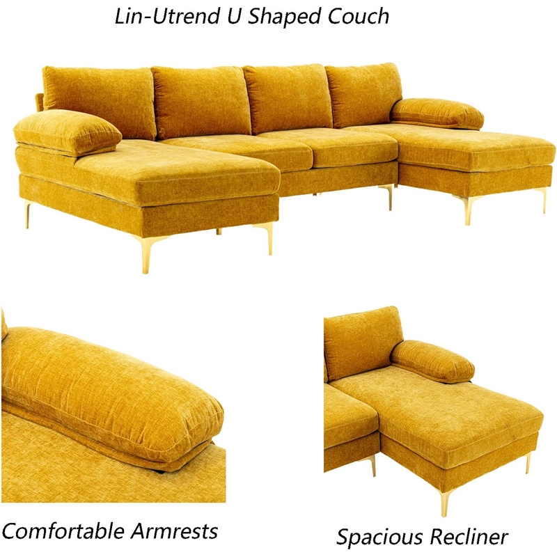 Afuera Living Yellow 4-Piece U-Shaped Sectional Sofa Golden Legs Seats 6