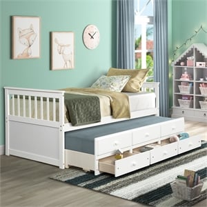 Afuera Living White Twin Solid Wood Daybed with Trundle and 3 Storage Drawers