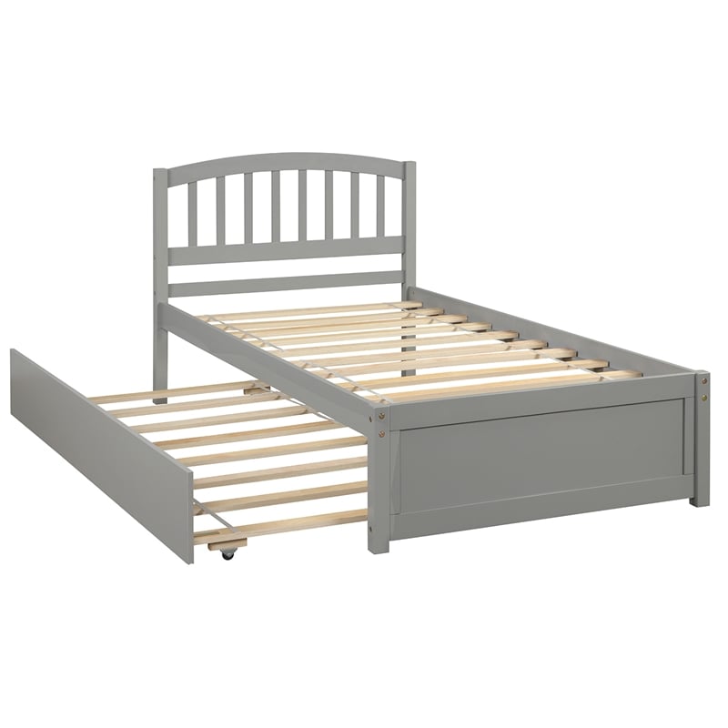 Afuera Living Twin Grey Wood Platform Bed with Trundle 79.5x41.7x37.5 Inches