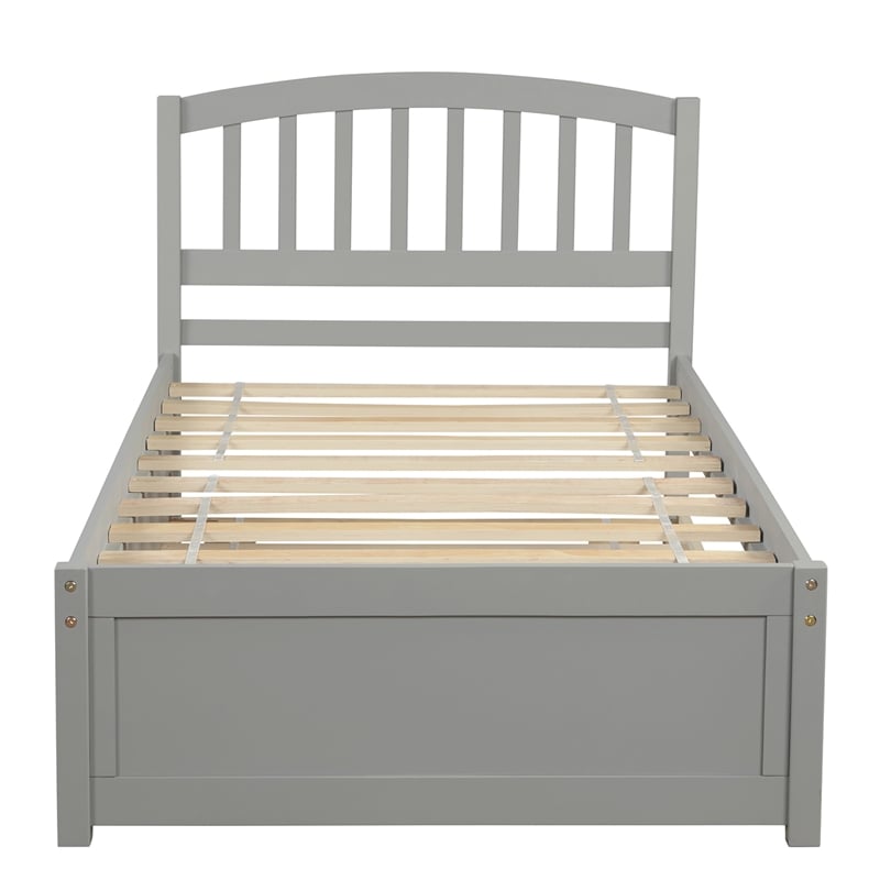 Afuera Living Twin Grey Wood Platform Bed with Trundle 79.5x41.7x37.5 Inches
