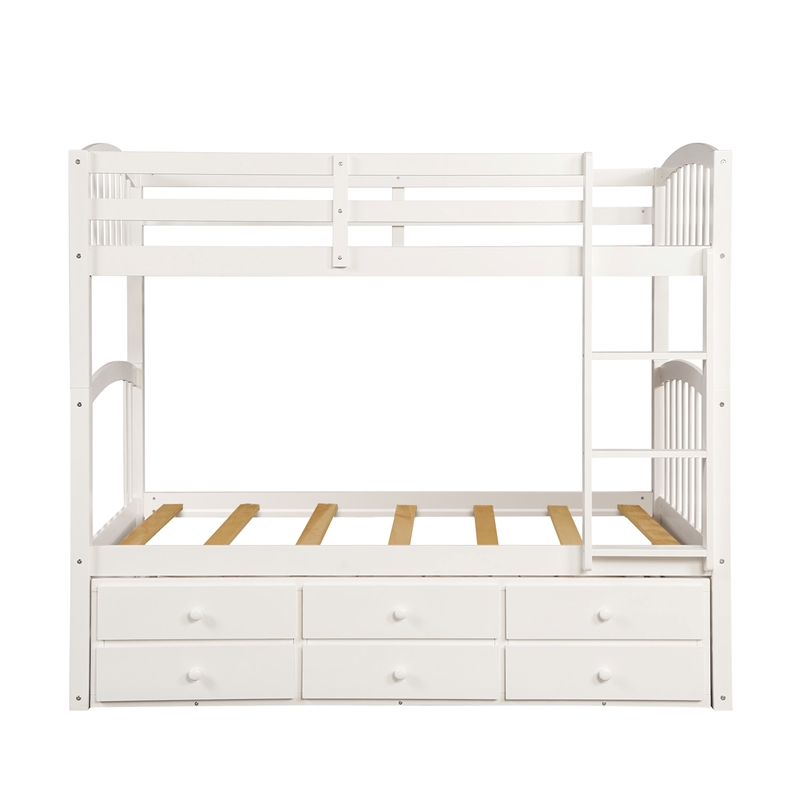 Afuera Living White Twin Bunk Bed with Ladder & Trundle & 3 Storage Drawers