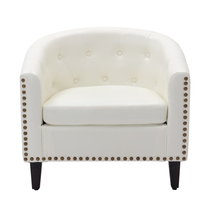 Afuera Living White PU Leather Ergonomic Tufted Barrel Accent Chair
