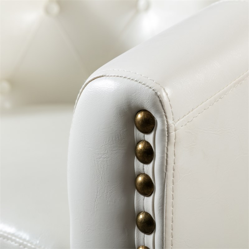 Afuera Living White PU Leather Ergonomic Tufted Barrel Accent Chair