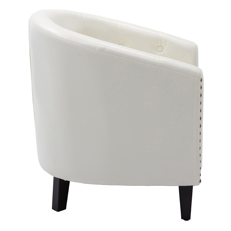 Afuera Living White PU Leather Ergonomic Tufted Barrel Accent Chair