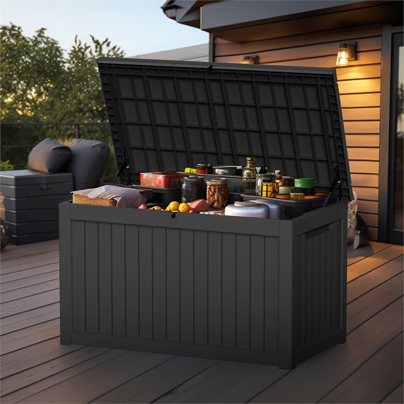 Afuera Living 230-Gallon Black PP Outdoor Lockable Lid Storage Box