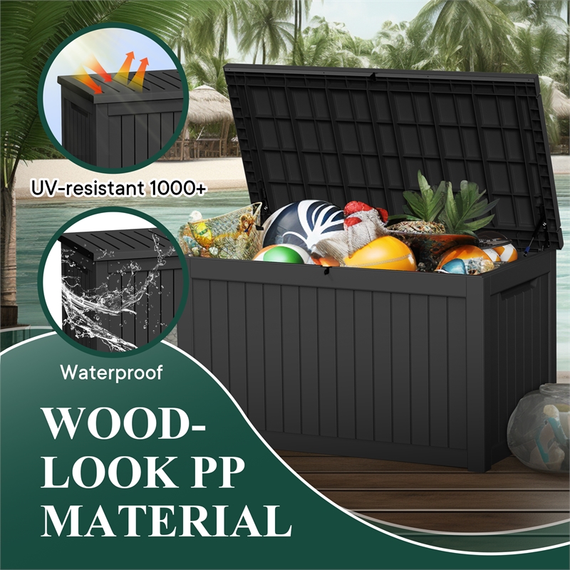Afuera Living 230-Gallon Black PP Outdoor Lockable Lid Storage Box