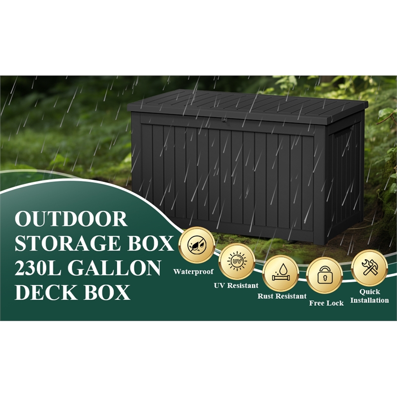 Afuera Living 230-Gallon Black PP Outdoor Lockable Lid Storage Box
