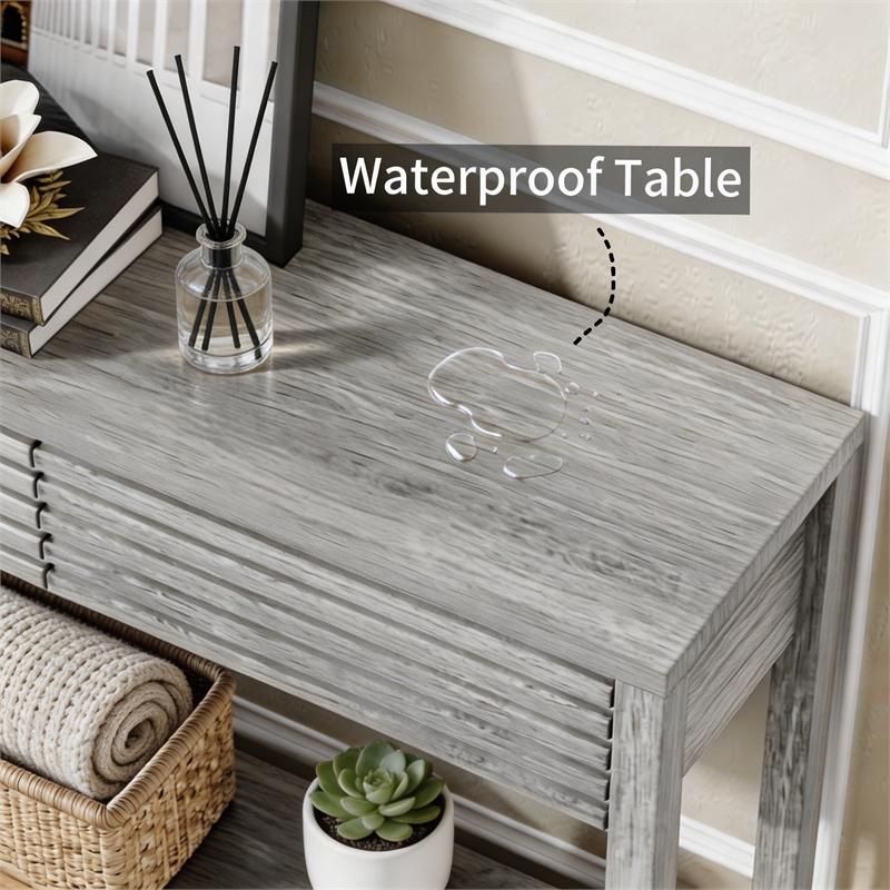 Afuera Living 40-Inch Grey Fluted Console Table with 2 Drawers 39.4x11.7