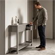 Afuera Living 40-Inch Grey Fluted Console Table with 2 Drawers 39.4x11.7
