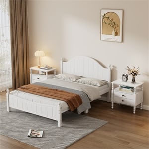 Afuera Living 3-Piece White Wood Bedroom Set with Bed and 2 Nightstands