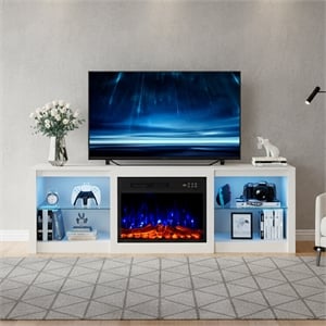 Afuera Living White Fireplace TV Stand with 18-Inch Insert for TVs Up to 65 Inch