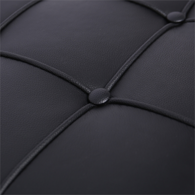 Afuera Living Black Tufted Leather Ottoman with Stainless Steel X-Base Frame