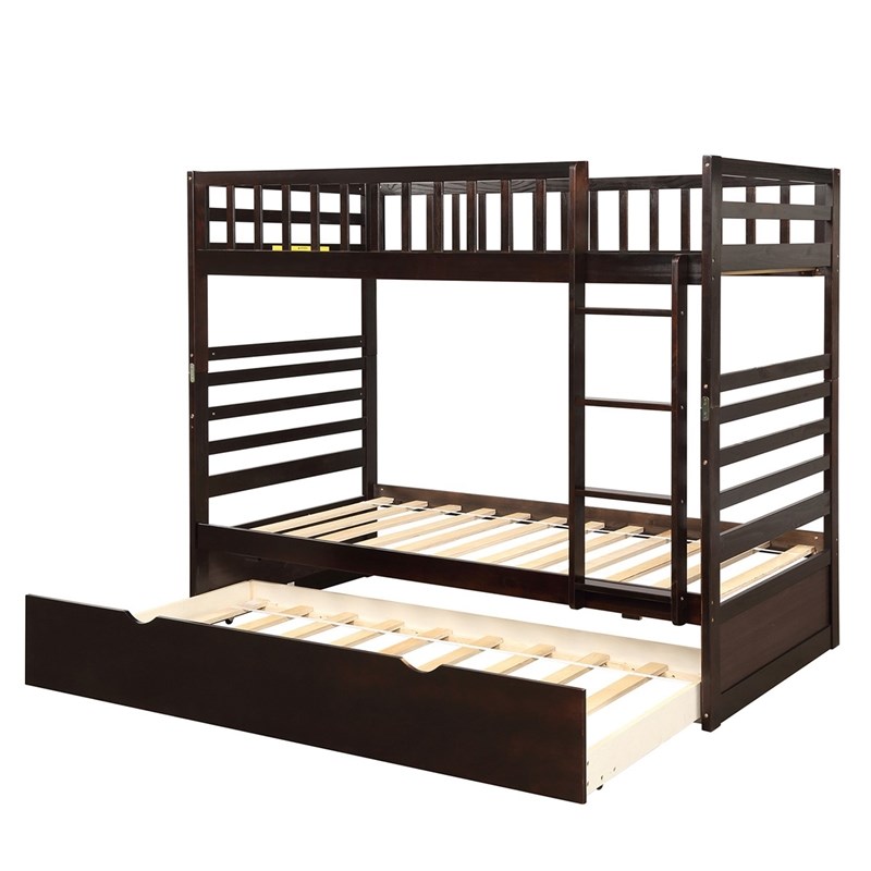 Afuera Living Brown Twin Bunk Bed with Safety Rail & Movable Trundle & Ladder