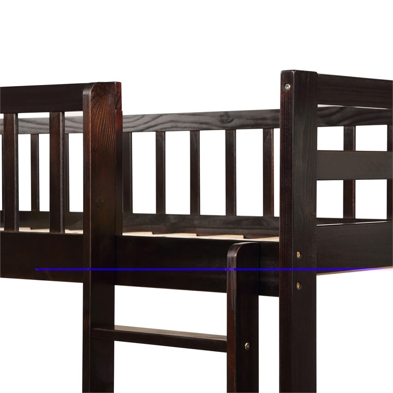 Afuera Living Brown Twin Bunk Bed with Safety Rail & Movable Trundle & Ladder