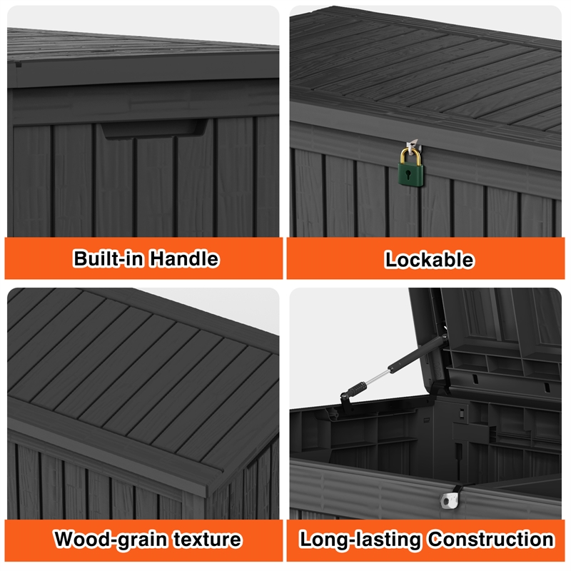 Afuera Living 150-Gallon Black Outdoor PP Storage Box Lockable with Handles