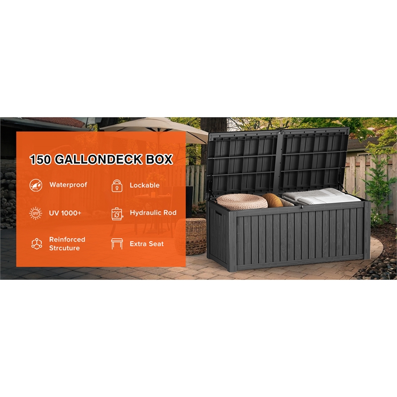 Afuera Living 150-Gallon Black Outdoor PP Storage Box Lockable with Handles