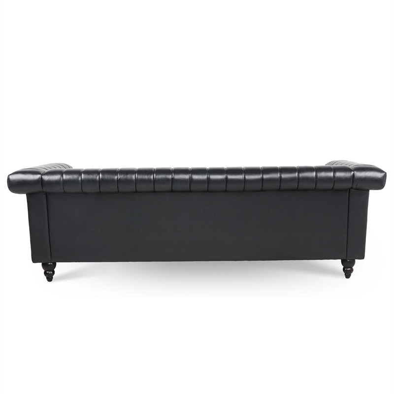 Afuera Living 83.5-Inch Black PU Leather 3-Seater Chesterfield Sofa Wood Frame