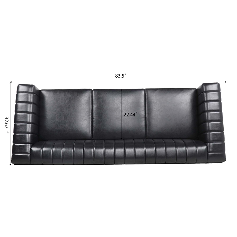 Afuera Living 83.5-Inch Black PU Leather 3-Seater Chesterfield Sofa Wood Frame