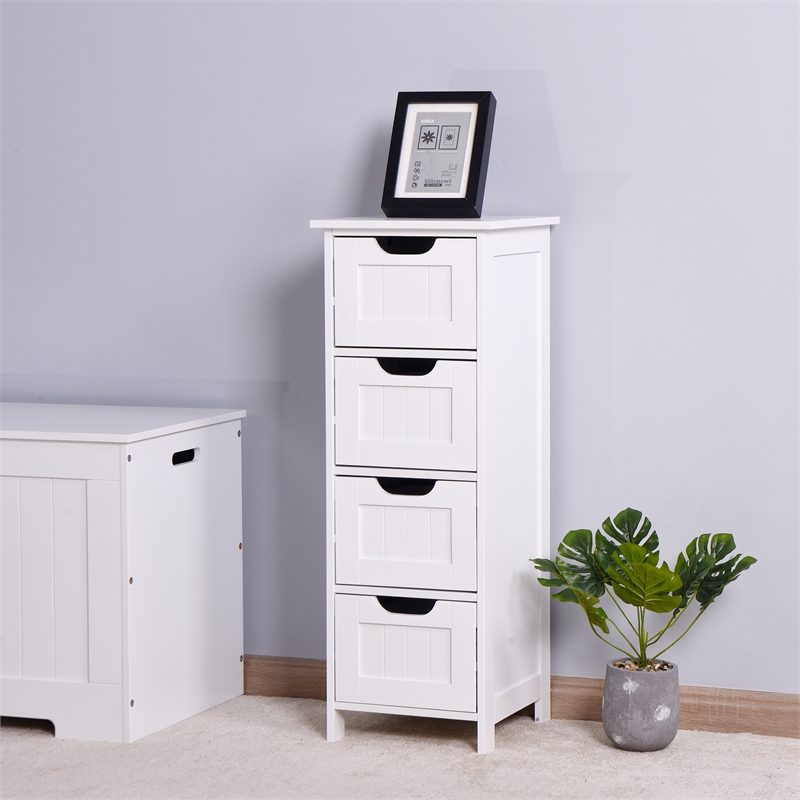 Afuera Living White Freestanding Bathroom Storage Cabinet with 4 Drawers