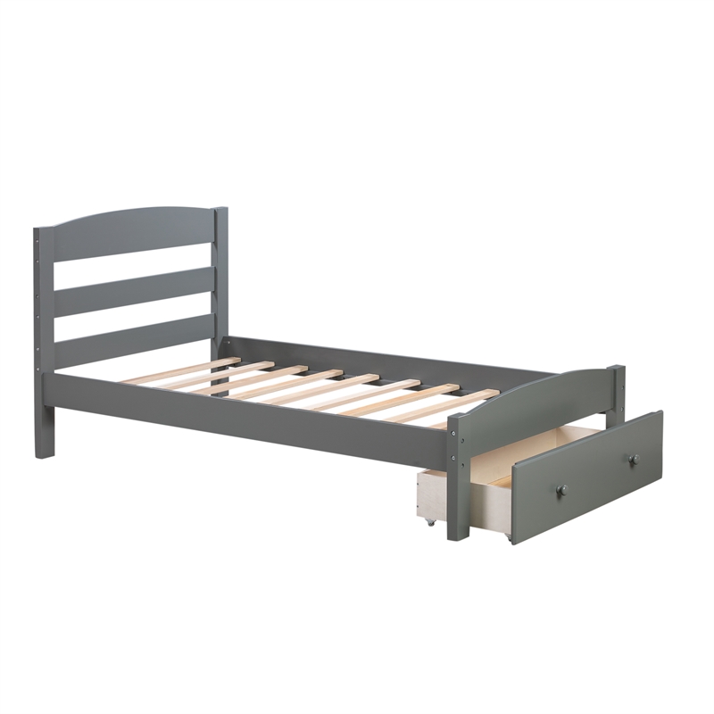 Afuera Living Grey Pine Wood Twin Platform Bed with Storage Drawer