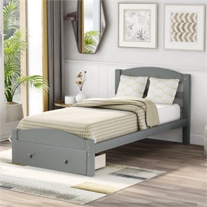 Afuera Living Grey Pine Wood Twin Platform Bed with Storage Drawer