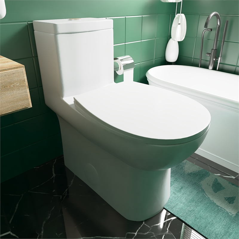 Afuera Living White Ceramic 1-Piece Dual Flush Toilet 11.8-Inch Rough-In