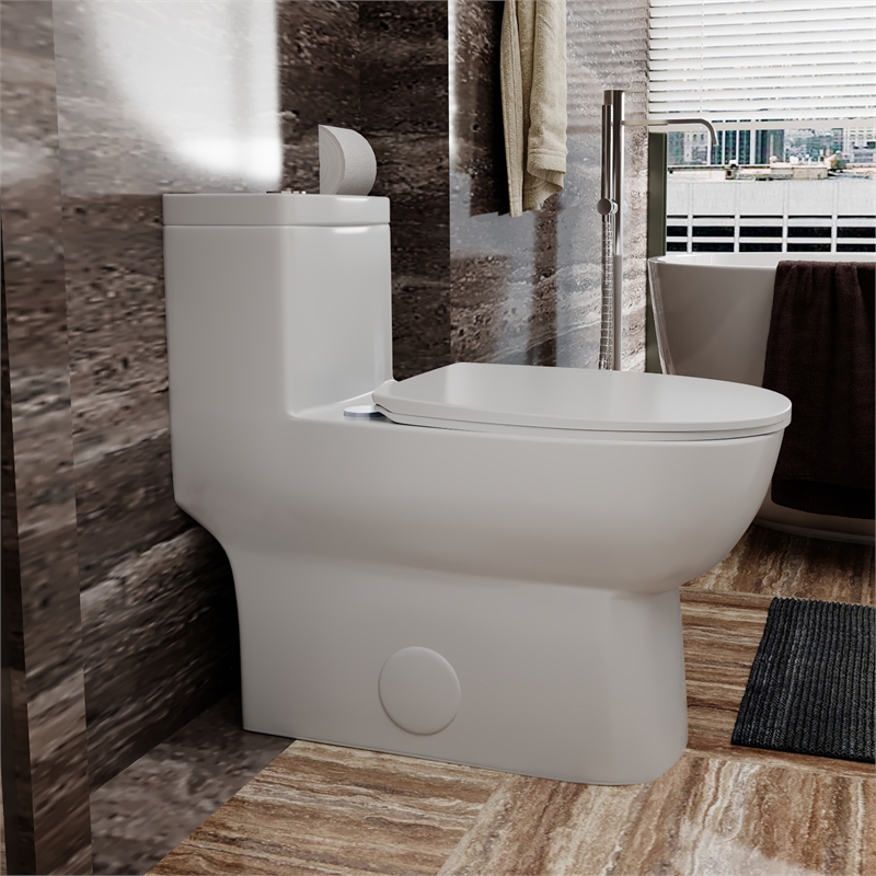 Afuera Living White Ceramic 1-Piece Dual Flush Toilet 11.8-Inch Rough-In