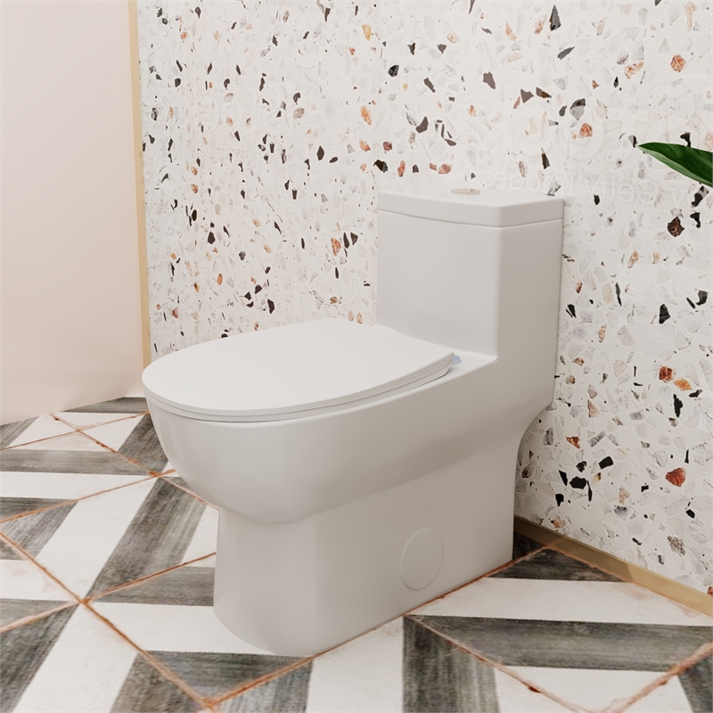 Afuera Living White Ceramic 1-Piece Dual Flush Toilet 11.8-Inch Rough-In