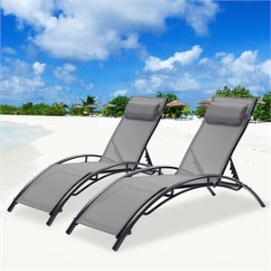 Afuera Living Grey Aluminium Chaise Lounge Set of 2 with 5 Recline Positions