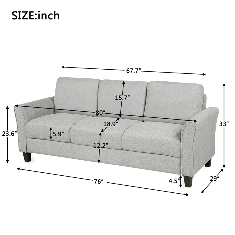 Afuera Living 3-Seat Linen Fabric Sofa with Hardwood Frame in Light Grey