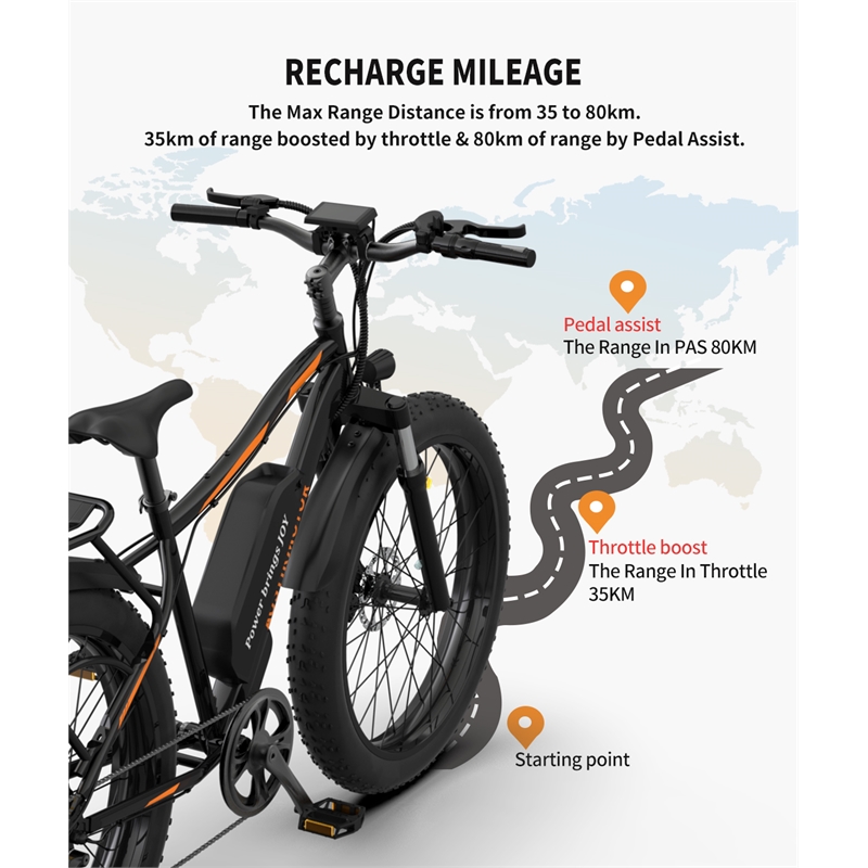 Afuera Living 750W Fat Tire Electric Bike 48V 13Ah Battery 26x4.0 Inch Tyres