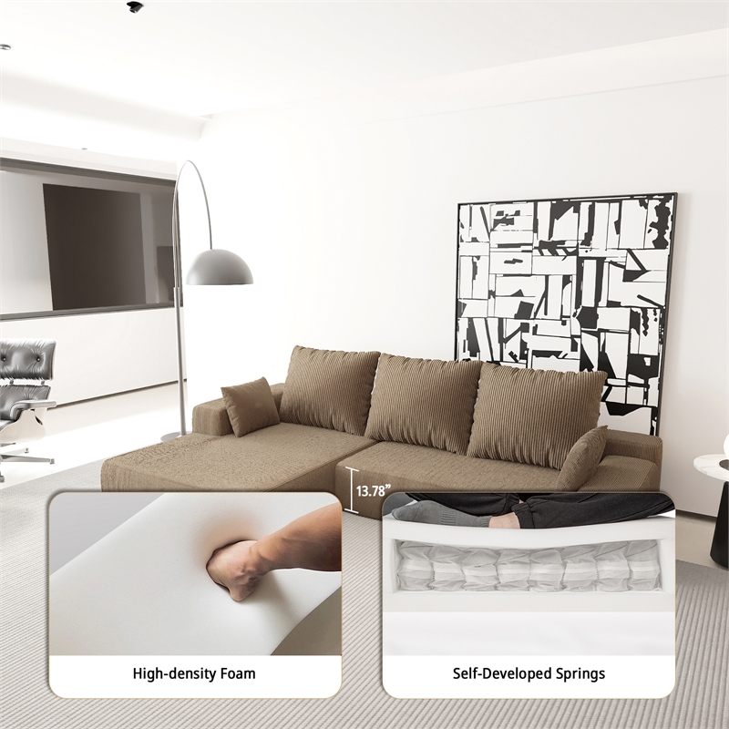 Afuera Living L-Shaped Foam-Filled Corduroy Sofa No Assembly Required