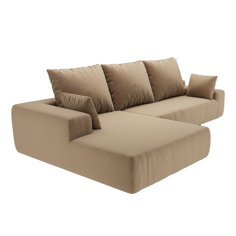 Afuera Living L-Shaped Foam-Filled Corduroy Sofa No Assembly Required