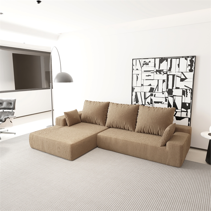 Afuera Living L-Shaped Foam-Filled Corduroy Sofa No Assembly Required