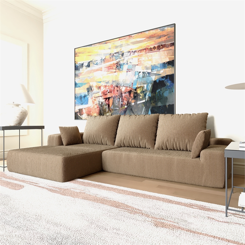 Afuera Living L-Shaped Foam-Filled Corduroy Sofa No Assembly Required