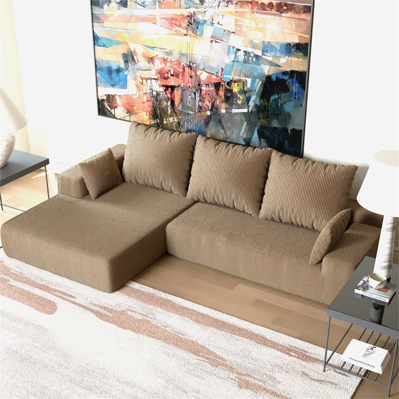 Afuera Living L-Shaped Foam-Filled Corduroy Sofa No Assembly Required