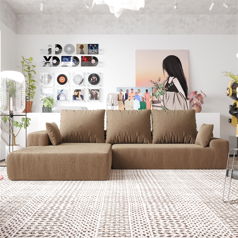 Afuera Living L-Shaped Foam-Filled Corduroy Sofa No Assembly Required