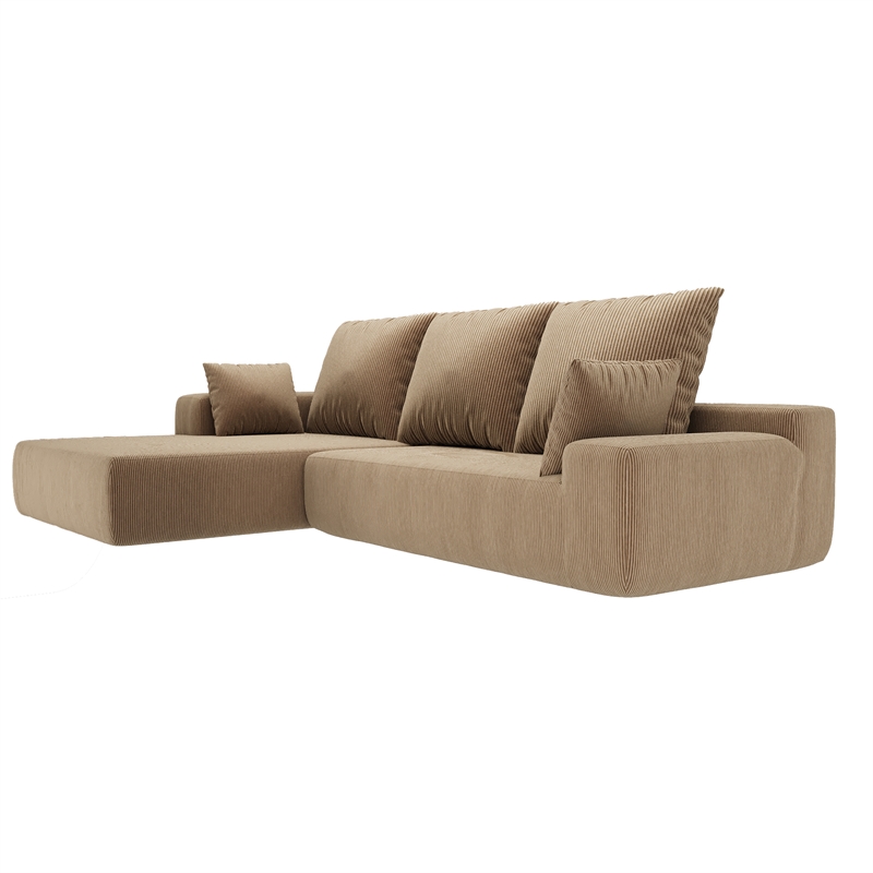 Afuera Living L-Shaped Foam-Filled Corduroy Sofa No Assembly Required