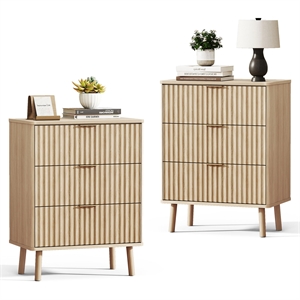 Afuera Living Medium Wood Fluted 24-Inch Nightstands Set of 2 with 3 Drawers
