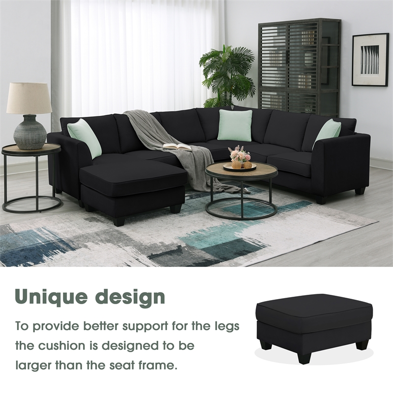 Afuera Living Black 7-Seat L-Shaped Sectional Sofa with Ottoman & 3 Pillows