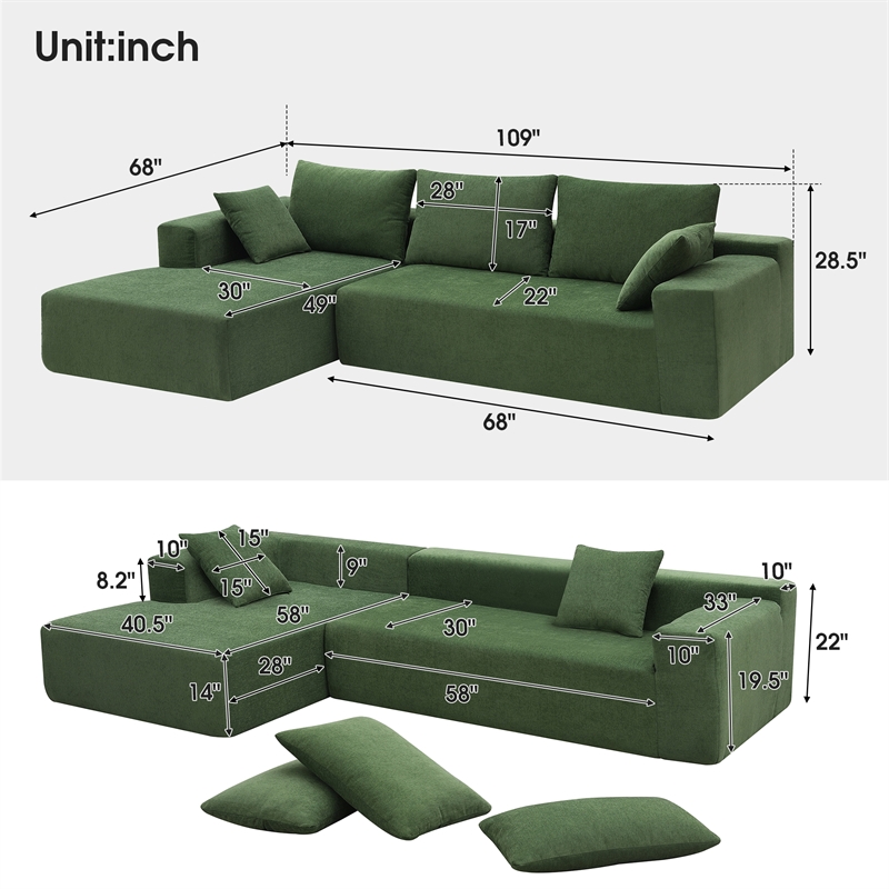 Afuera Living L-Shaped Foam-Filled Corduroy Sofa No Assembly Required