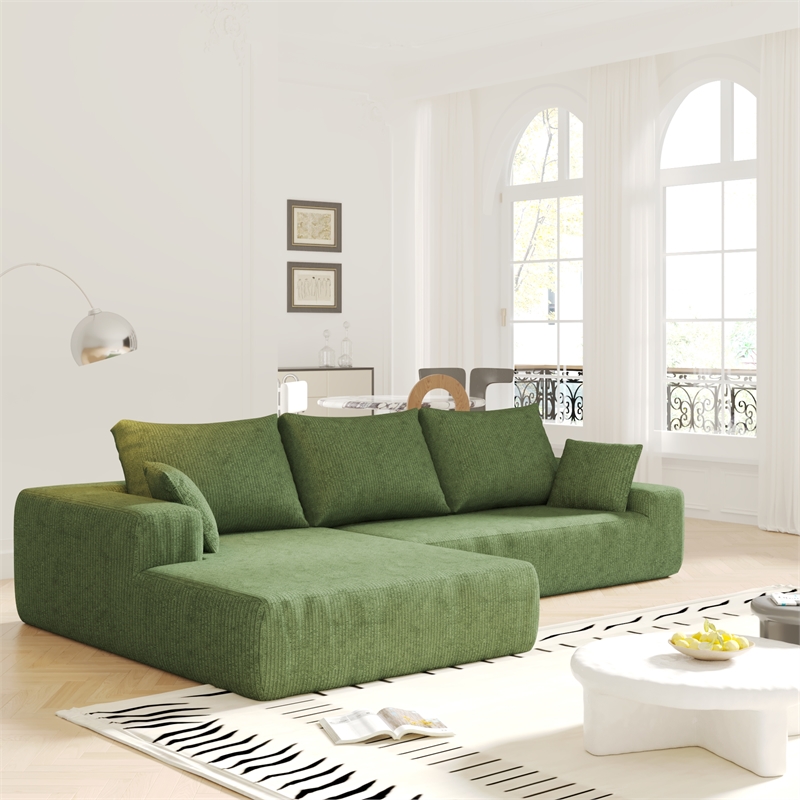 Afuera Living L-Shaped Foam-Filled Corduroy Sofa No Assembly Required