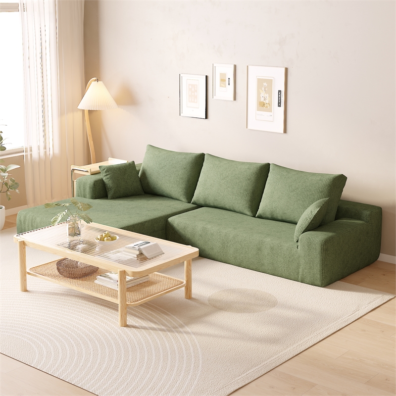 Afuera Living L-Shaped Foam-Filled Corduroy Sofa No Assembly Required
