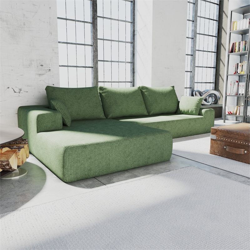 Afuera Living L-Shaped Foam-Filled Corduroy Sofa No Assembly Required