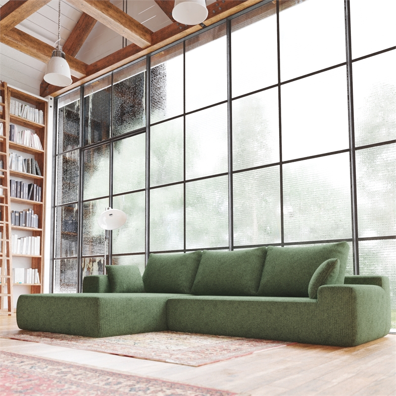 Afuera Living L-Shaped Foam-Filled Corduroy Sofa No Assembly Required