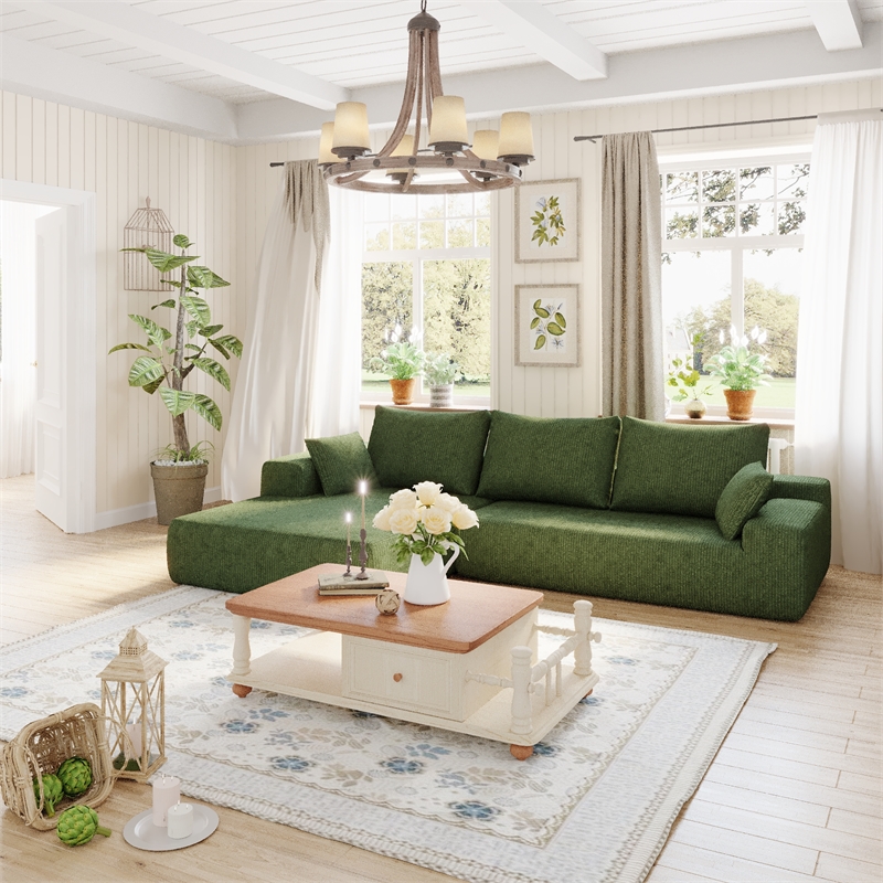 Afuera Living L-Shaped Foam-Filled Corduroy Sofa No Assembly Required